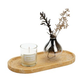 Koville Turkish Natural Travertine Tray, 12"x6" Vanity Decorative Marble Tray Wabi Sabi Decor for Home, Countertop Organizer, Catchall Tray for Perfume, Candles, Jewelry Dish Tray