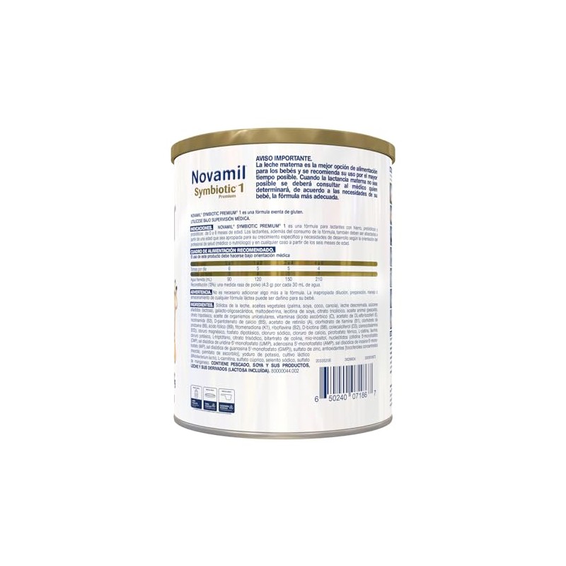 NOVAMIL Symbiotic Etapa 1 Fórmula con Hierro. Bote con 800g.
