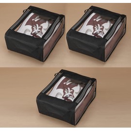 atorakushon Fabric Shoe Cover Portable Travelling Half Transparent Storage Bag Footwear Wardrobe Dust-Proof Organizer Pouch Pack of 3 Black