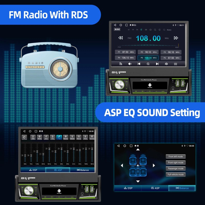 ESSGOO 7" Flip Out Stereo Car Radio Single 1 Din