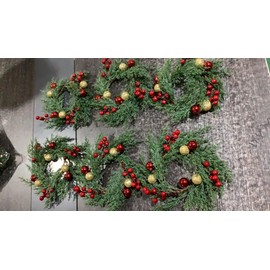 6 Pcs Christmas Candle Rings Wreaths, Mini Kitchen Cabinet Christmas Wreath Candle Rings with Xmas Balls & Artificial Red Berries for Holiday Table Centerpieces Door Window Chair Decor