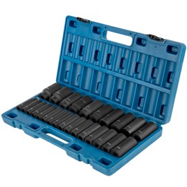 VEVOR Impact Socket Set, 26pcs x 1/2inch Metric 10mm-36mm Impact Sockets, 6-Point Deep Socket Rugged Construction High-torque, Cr-V 1/2 Inches Drive Socket Set Impact with a Storage Cage