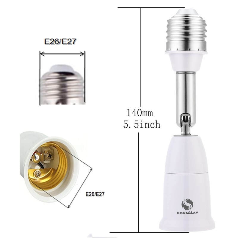 RONG&LAN E26/E27 Light Socket Extender，180 Degree Bendable, Extension Socket Extender