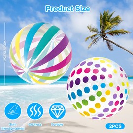 Pack of 2 Inflatable Water Balls, 40 cm Colourful Striped Water Balls, Water Ball, Children's Beach Ball, Inflatable Ball, Beach Ball Children and Adults, Summer Pool Party Toy