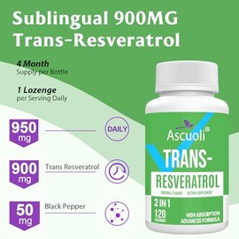 Sublingual Trans-Resveratrol Purity 99%, 3-in-1 Advanced Formula Resveratrol Supplement for Boost NAD+, Immune & Energy Support, Anti-Aging, Skin & Ov