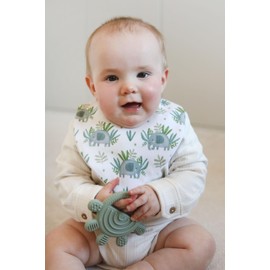 Bibbilyboo Waterproof Baby Dribble Bib, 1 Pack, 0-2 Years - Highly Absorbent & Naturally Antibacterial - Adjustable, Waterproof & Breathable Fabric - Award Winning Teething Bibs (Elephant)