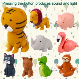 HCEWSBFD 9Pcs Nurse Flashlight Pediatric Flashlight Keychain Animal Crocodile Tiger Pig Sloth Brown Dog Lion Cat Rhino Flamingo Keychain Pen Light for Nurse Badge Reel