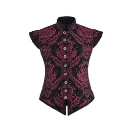 Diajosa cos Mens Tudor Doublet Vest Victorian Medieval Renaissance Tudor Prince King Costume Ren Faire Jerkin Vest Waistcoat (Red Black, XL)