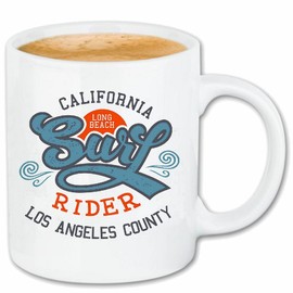 Reifen-Markt CALIFORNIA LONG BEACH LOS ANGELES COUNTY SURFEN BEACH SURF BOARD LONGBOARD WAVE RIDING WAVES BEGINNERS SHOP Ceramic 330 ml White