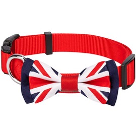 Blueberry Pet 2 Patterns Patriotic Spirits UK Flag Adjustable Bowtie Red Dog Collar - Handmade Bow Tie w/Jacquard Weave Fabric, Medium, Neck 14.5"-20"