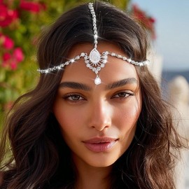 Unsutuo Rhinestone Head Chain Bridal Crystal Headbands Sparkly Hair jewelry for Women and Girls (silver, one size)