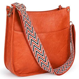 Vegan Leather Crossbody Fashion Shoulder Bag Purse with Adjustable Strap - Color: Orange