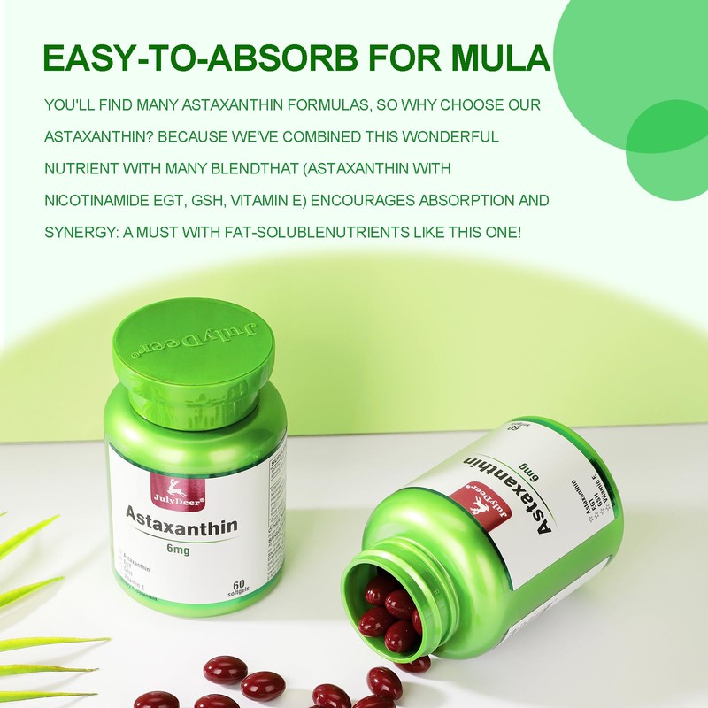 JulyDeer Astaxanthin 6 mg Per Serving, 60 Softgels – Double