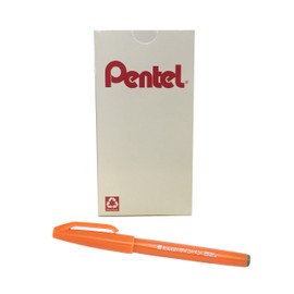Pentel Arts Sign Pen Touch, Fude Brush Tip, Orange Ink, Box of 12 (SES15C-F)
