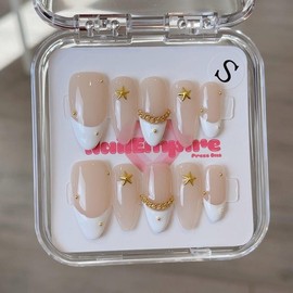 FRENCH TIP NAILS The Nail Empire | 10pcs  Press On Nails | Long nails | Almond nails | Short nails | Cute| Glossy | Reusable | Most Affordable | High Quality | Nail haven| Nail heaven| - Design: 19, Size: L