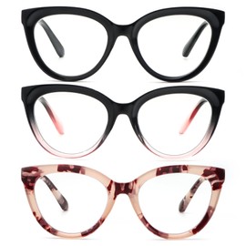 KoKoBin Retro Cat Eye Reading Glasses for Women 3 Pack Stylish Design Blue Light Blocking Spring Hinges Readers +1.50