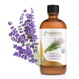 Chandeau Essentials 100% Pure Organic Essential Oil, Pure Lavender Essential Oil for Aromatherapy, Soap Making, Candles, Laundry, Perfume, Cleaners or Diffusers - Large Amber Glass Bottle, 16 oz.