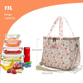 Lisianthus Floral Cute Lunch Bag for Women, Adult Reusable Lunch Box, Large Capacity Lunch Tote with Adjustable Shoulder Strap Floral-Pink