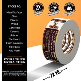2 Pack Buck Aluminum Foil Tape – 4 Inch x 216ft (72 yd), 3.6 Mil – HVAC Tape for Ductwork, AC, Dryer Vents & Insulation – Silver Foil Tape for Metal Repair, Exhaust Sealing & Air Conditioning