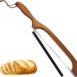 2 Pack Bread Slicer for Homemade Bread, 16'' Wooden Sourdough Bread Knife with Bow Design, Premium Stainless Steel Serrated Bread Cutter for Bagels and Baguettes Ki Blade tchen Utensils Smooth Thick Kitchen Cutting - Color: Tan