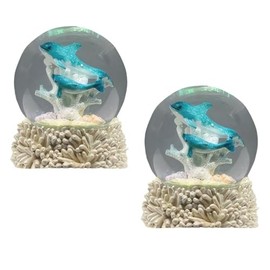 ICE ARMOR 2-PC Gift Set 3.25" H Dolphin Snow Globe Statue Sculpture Ornament Decoration Home/Room Decor for Housewarming, Holidays, Christmas Special