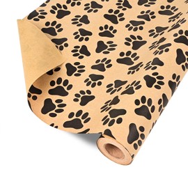 Vnaaem Reversible Paw Wrapping Paper Roll for Men Women - Brown Kratf Dog Cat Paw Print Gift Wrap for Christmas Holiday Winter Birthday DIY Craft Party - 17 Inch X 16.5 Feet