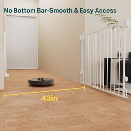 Cumbor 29.2-43" No Bottom Bar Baby Gate for Stairs, 2-in-1 Hardware Mounted Dog Gate Indoor, Auto Close Pet Gate for Doorways with Large Walk Thru Door, Wide Child-Proof Safety Gates for Kids (White)