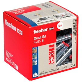 fischer DuoHM 4 x 55 S PZ Cavity Dowels with Metric Panhead Screw and PZ Drive for Attaching TV Brackets, Lights, Wall Shelves, etc. in Panel Building Materials, Pack of 25