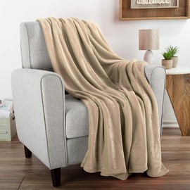 Flannel Fleece Throw Blanket- For Couch, Home Décor, Bed, Sofa & Chair- Oversized 60” x 70”- Lightweight, Soft & Plush Microfiber in Desert Tan by LHC