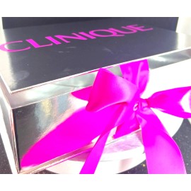 Clinique Medium Empty Beautiful Gift Box silver  w Ribbon 9.75" x 8.5"x 3" - NEW