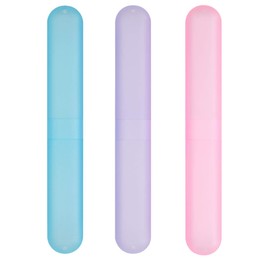 kwmobile Set de 3 fundas para cepillo de dientes - Fundas de plástico para almacenamiento - Juego de estuches de viaje rosa fucsia/violeta/azul claro