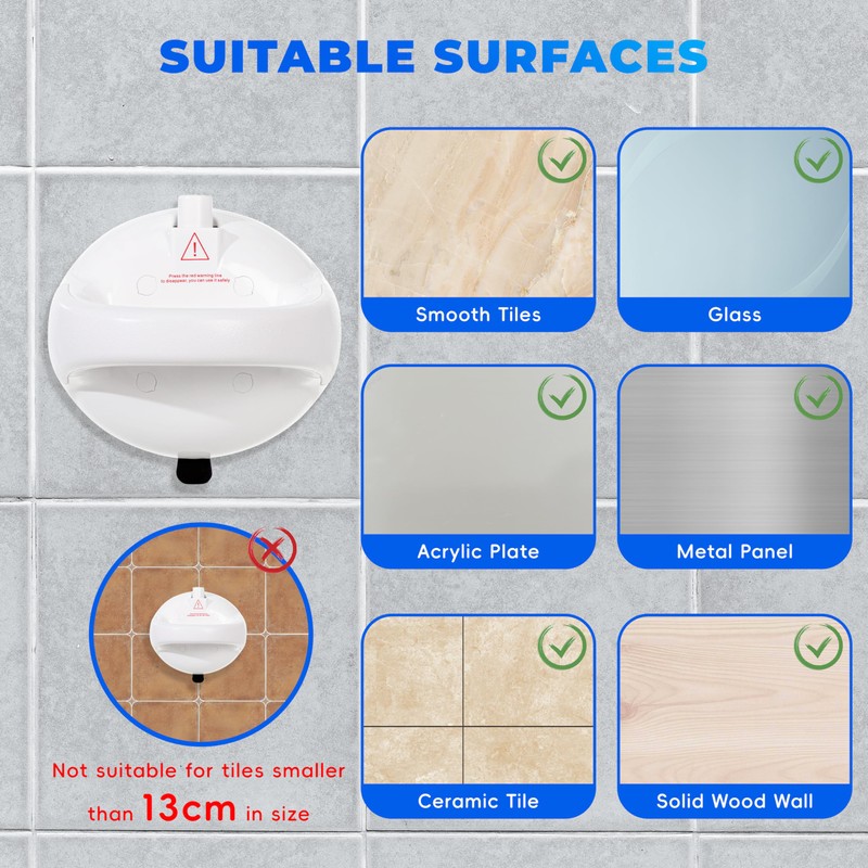 2 x Shower Handles, No Drilling, Shower Handle with Suction