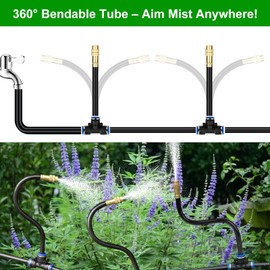HEKIWAY 60Ft Drip Irrigation System for Garden – 360° Bendable Automatic Watering Kit with Adjustable Nozzles, Misting Hose for Greenhouse, Lawn, Yard & Plants (60 FT)
