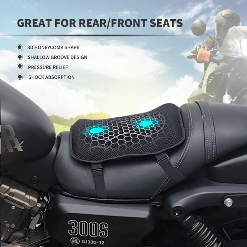 CHCYCLE Foldable Passenger Motorcycle Seat Cushion，High Elasticity Gel 3D Honeycomb