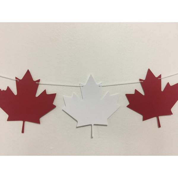 Red and white maple leaf garland Patriotic Canada Day Banner