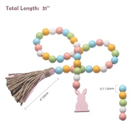 Easter Spring Wood Beaded Garland with Tassels and Bunny Tag Farmhouse Wooden Beads for Tiered Tray Decorations Holiday Country Rustic Prayer Boho Beads Rae Dunn Shelf Décor (Easter Bunny Pink)