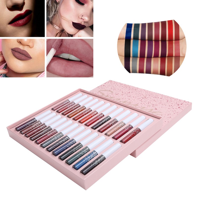 24pcs LANGMANNI Matte Lip Glaze Set Waterproof NonStick Cup Lip