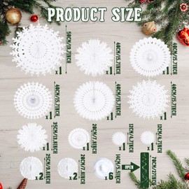 20 Pcs White Paper Snowflake Decorations Christmas Snowflake Hanging Swirl Decorations Tissue Poms and Fans Hanging Ceiling Decor for Winter Party Birthday Wonderland Xmas Holiday Supplies