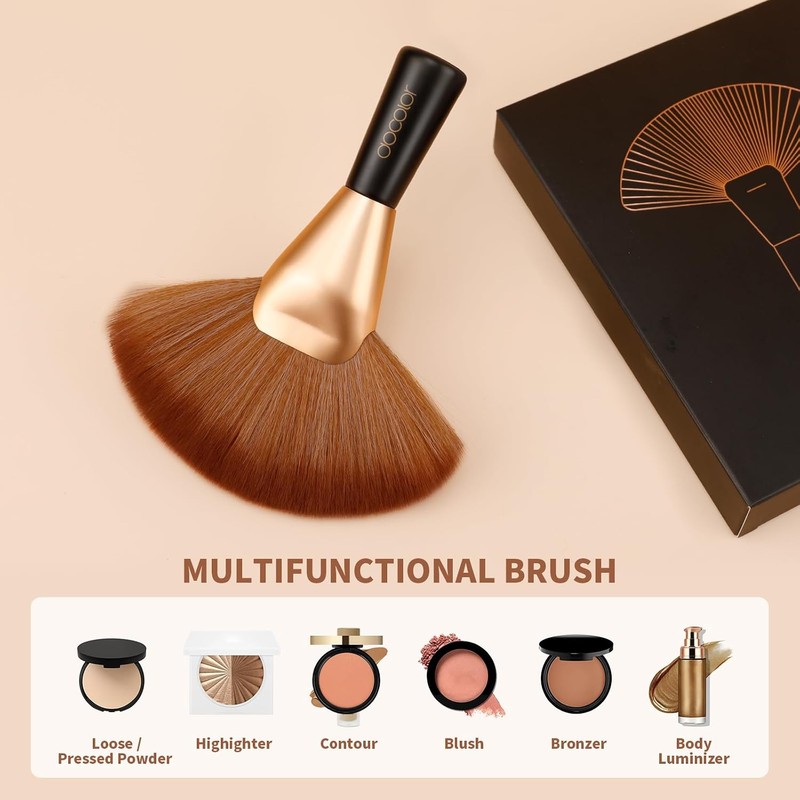 docolor Brocha Abanico Profesional para Rostro y Cuerpo, Multiusos para