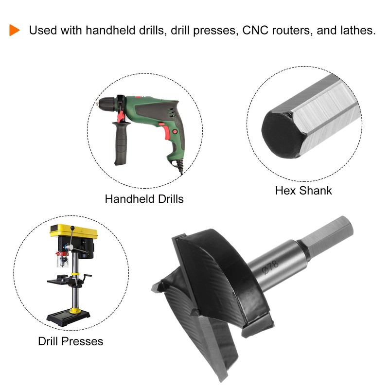 sourcing map Forstner Drill Bit 78mm (3-1/16") Tungsten Carbide Wood