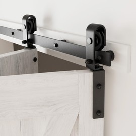 CCJH 42" Bi-Folding Sliding Barn Door Hardware Kit for 2 Doors,Slide Smoothly Quietly,Black Track J Shape Roller,No Door