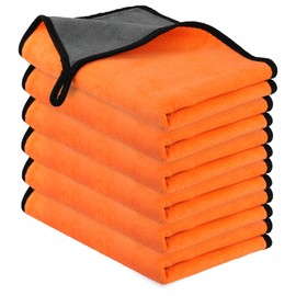 URAQT Microfibre Car Cloths, 6 Pieces, 400 GSM Microfibre Cloths, Multifunctional Car, Motorcycle, Lint-Free Towel, Car Cleaning Cloth, Microfibre Cloth for Car, Household, Kitchen, Window, Orange,