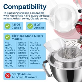 Pouring Shield for KitchenAid 4.5-5 Quart Tilt-Head Stand Mixers Artisan & Classic Series by MMOBIEL – Pouring Chute & Prevent Splattering – Splash Guard for Stainless Steel, Glass & Ceramic Bowls