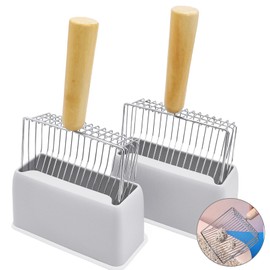 kathson 2 Pack Metal Cat Litter Scoop with Holder, Large Capacity Cat Poop Pee Scooper with Caddy, Kitty Litter Shovel Stand, Cat Litter Sifter Disposal System for Cats or Kittens (Gray)