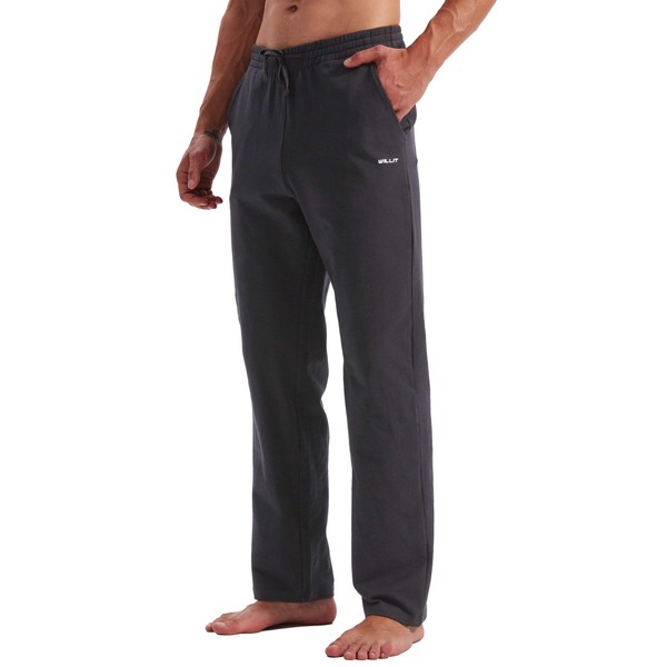 Willit Men's Cotton Yoga Sweatpants Exercise Pants Open Bottom Athletic Lounge Pants Loose Male Sweat Pants with Pockets Gray XXXL