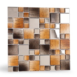 Adedeo Glass Mosaic Tile Brown and Silver 12 x 12 Inch for Kitchen Backsplash Bathroom Wall (5-Pack, 5 sq.ft.)
