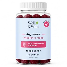Well & Wild Prebiotic Fibre Gummies – 4g Inulin + Live Cultures – Vegan Gut Health & Digestive Support – Sugar Free – Mixed Berry – 60 Fiber Gummies (30 Day Supply)