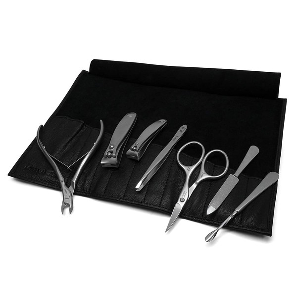 GERMANIKURE 7pc Manicure Set in Leather Case - FINOX Stainless steel tools handmade in Solingen Germany – Professional Nail and Cuticle Care