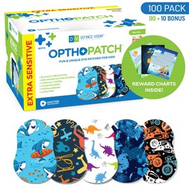 Opthopatch Eye Patches for Kids - Extra Sensitive Adhesive - Boys' Design [Series II] - 100 Count + 3 Reward Charts