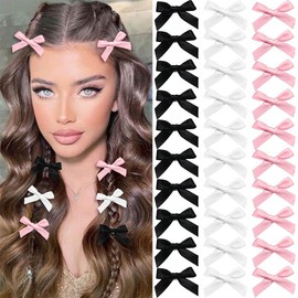 Haomye 30PCS Bow Hair Clips for Women Mini Bowknot Ribbons Hair Clip Cute Y2k Hair Barrettes Small Non-Slip Hair Accessories (Black White Pink)